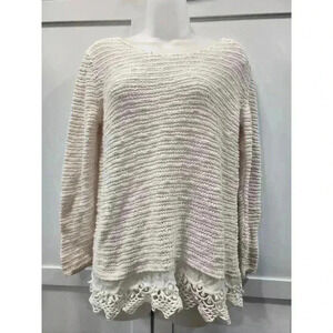 Vanity Womens Ivory Lace Bottom Sweater Size XL